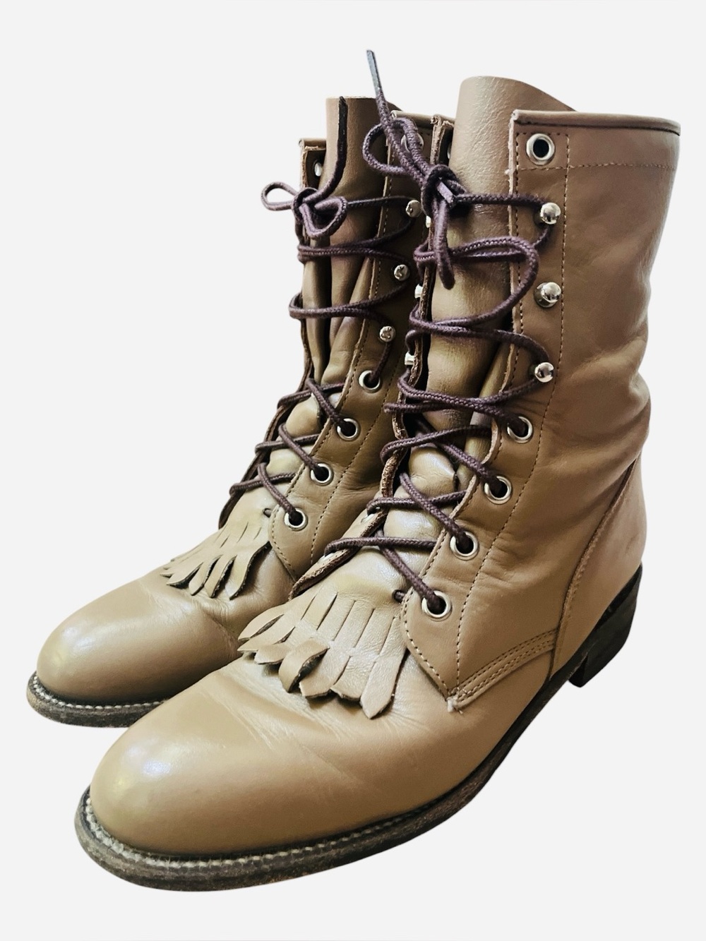 Vintage Justin Roper Lace-Up Ankle Boots Leather Made in USA Tan Size 7